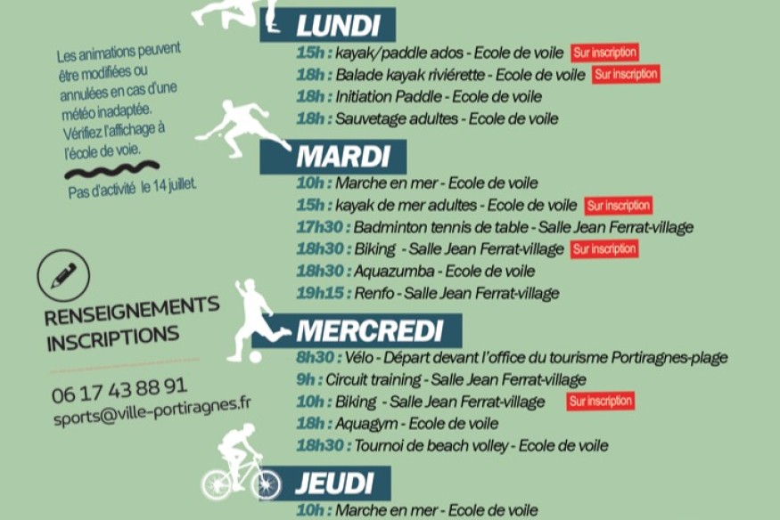 PORTIRAGNES Activités Sportives Gratuites